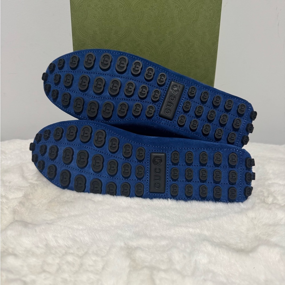 Gucci Men's Navy Suede Horsebit Drivers - Picture 5 of 6